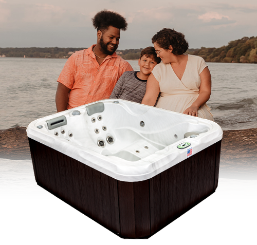 south seas spas lifestyle picture with hot tub model on it